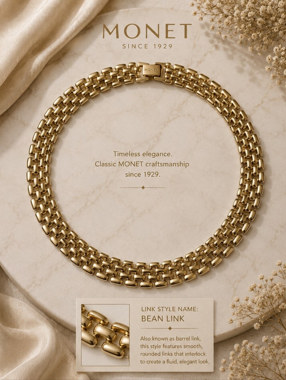 KOREA BRICK LAYER GOLD TONE NECKLACE